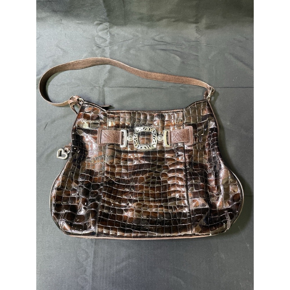 Brighton Brown Croc Embossed Leather Shoulder Bag E090339 READ